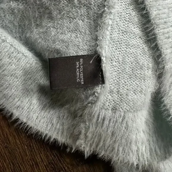 MARLED Short Sleeve Mock Neck Eyelash Sweater Pale Baby Blue Size XL - Picture 5 of 7